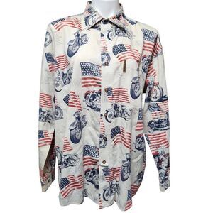 North River Outfitters button front long sleeve shirt flag motorcycle Large